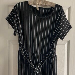 Lane Bryant Black Jumpsuit with White Pinstripes and Tie Waist
